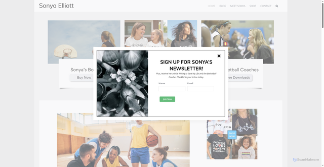 Security scan screenshot of https://sonyaelliott.com/