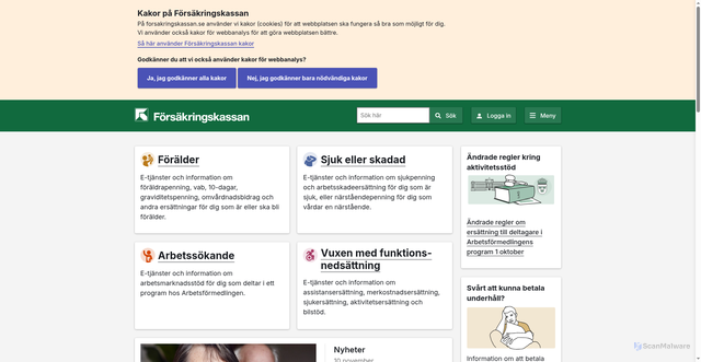 Security scan screenshot of https://www.forsakringskassan.se/