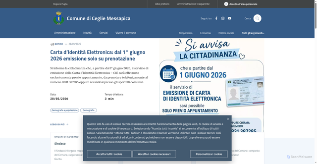 Security scan screenshot of https://www.comune.ceglie-messapica.br.it