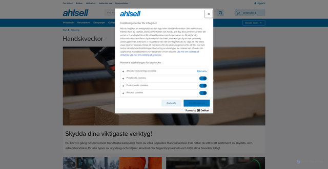 Security scan screenshot of https://www.ahlsell.se/filtrering/handskveckor?utm_campaign=R%c3%a4tt+Rustad+Okt+26+-+R%c3%a4ttelse&utm_medium=Ahlsell+Erbjudande&utm_source=BizWizard