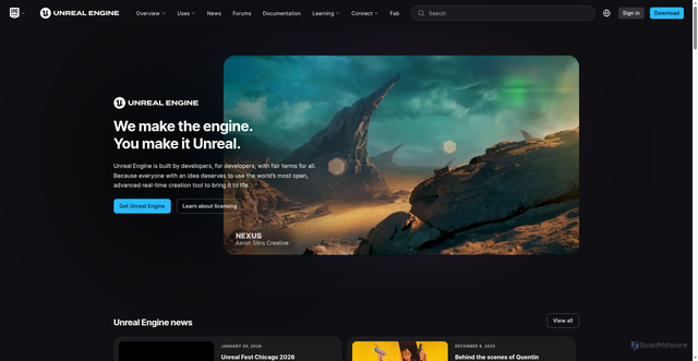 Security scan screenshot of https://unrealengine.com