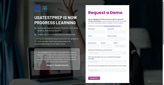 Security scan screenshot of https://usatestprep.com