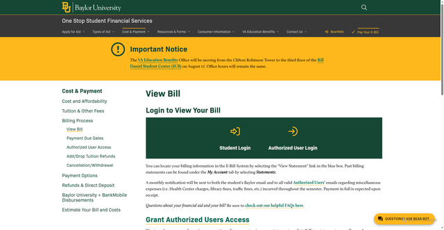 Security scan screenshot of https://onestop.web.baylor.edu/cost-payment/billing-process/view-bill