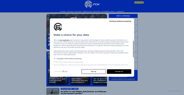 Security scan screenshot of https://www.footballclubdemarseille.fr/
