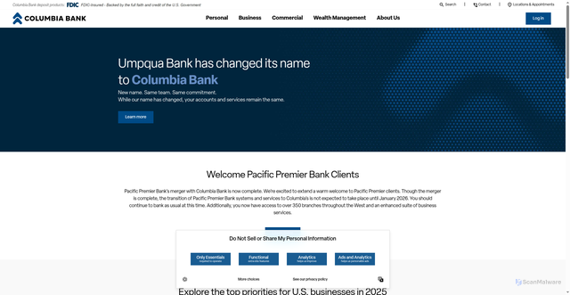 Security scan screenshot of https://www.columbiabank.com/