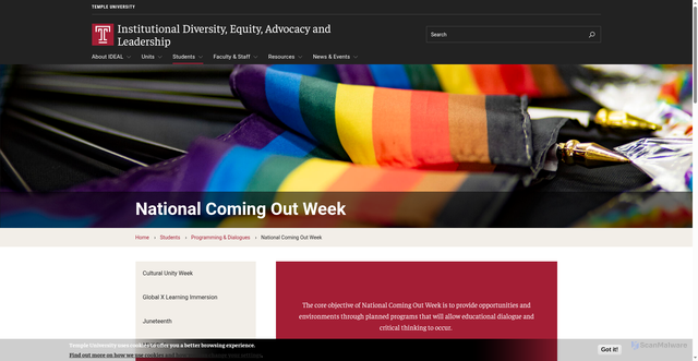 Security scan screenshot of https://diversity.temple.edu/ncow