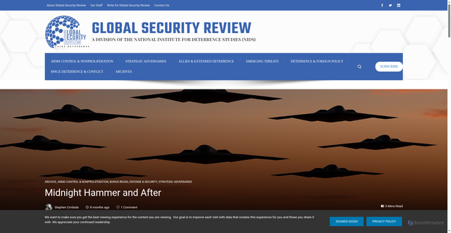 Security scan screenshot of https://globalsecurityreview.com/midnight-hammer-and-after/