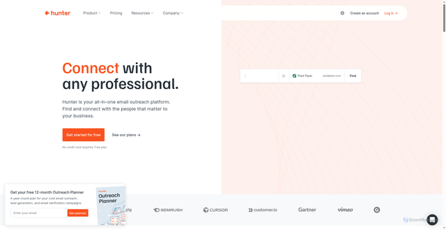 Security scan screenshot of https://hunter.io/
