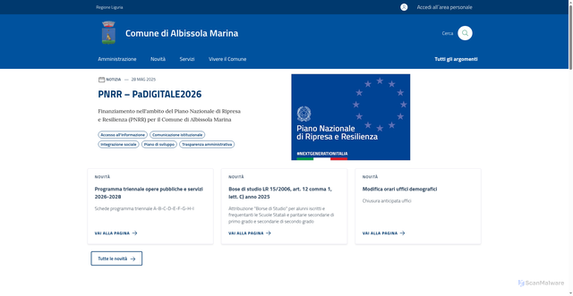 Security scan screenshot of https://www.comune.albissolamarina.sv.it/
