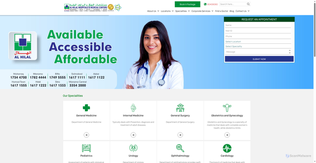 Security scan screenshot of https://www.alhilalhealthcare.com/