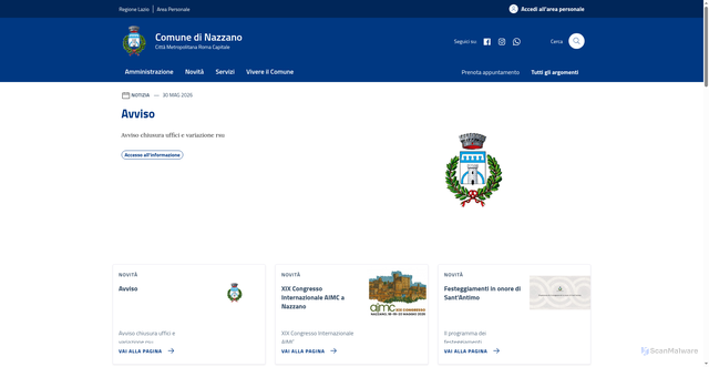Security scan screenshot of https://www.comune.nazzano.rm.it