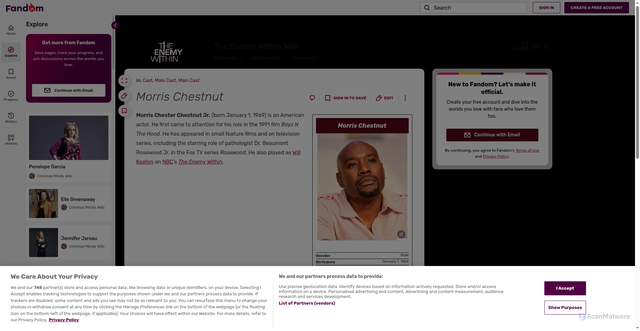 Security scan screenshot of https://enemywithin.fandom.com/wiki/Morris_Chestnut