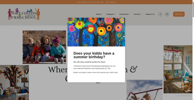 Security scan screenshot of https://www.fortcollinspreschool.com/