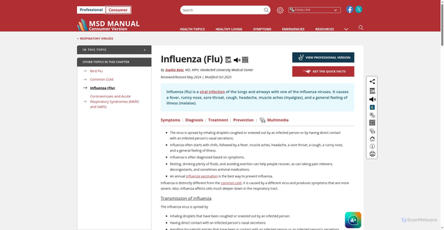Security scan screenshot of https://www.msdmanuals.com/home/infections/respiratory-viruses/influenza-flu