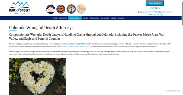 Security scan screenshot of https://www.blochongert.com/personal-injury/wrongful-death/