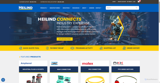 Security scan screenshot of https://heilind.com