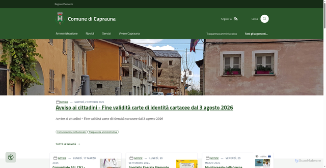 Security scan screenshot of https://www.comune.caprauna.cn.it