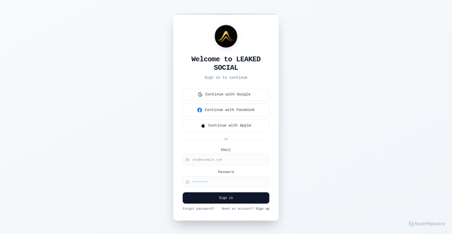 Security scan screenshot of https://leakedsocial.com/login