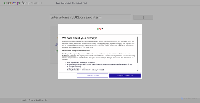 Security scan screenshot of https://userscript.zone