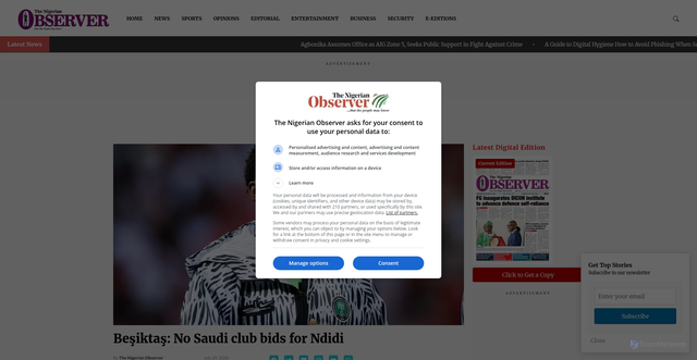 Security scan screenshot of https://nigerianobservernews.com/2026/07/besiktas-no-saudi-club-bids-for-ndidi/