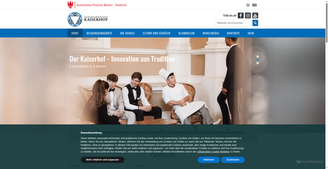 Security scan screenshot of https://www.kaiserhof.berufsschule.it/de/home
