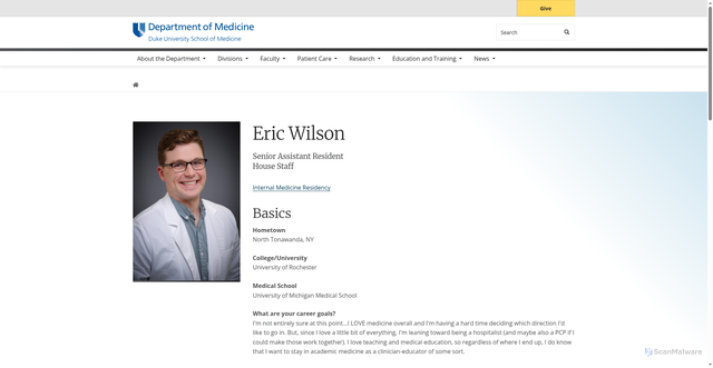 Security scan screenshot of https://medicine.duke.edu/profile/eric-wilson