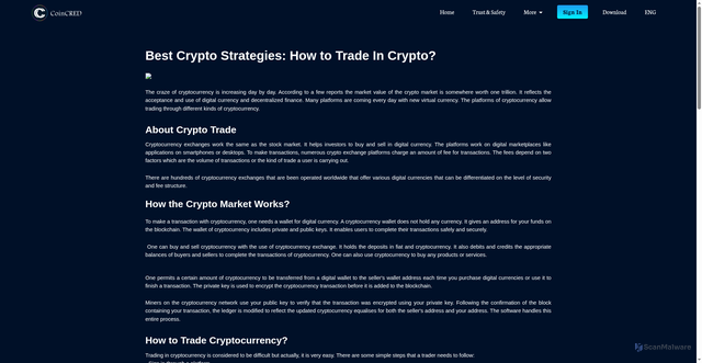 Security scan screenshot of https://coincredin.com/blog-detail/how-to-trade-cryptocurrency-crypto-trade-strategies