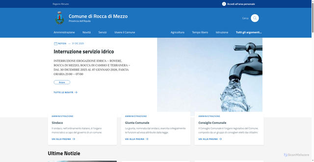 Security scan screenshot of https://comune.roccadimezzo.aq.it/