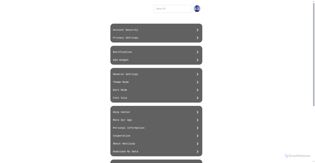 Security scan screenshot of https://socialnexiloop.pages.dev/settings.html