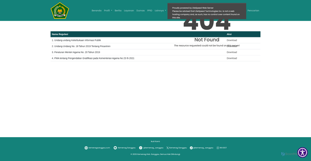 Security scan screenshot of https://kemenagsanggau.com/Regulasi