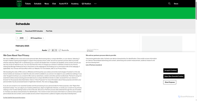 Security scan screenshot of https://www.austinfc.com/schedule/matches