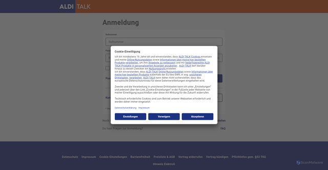 Security scan screenshot of https://www.alditalk-kundenportal.de