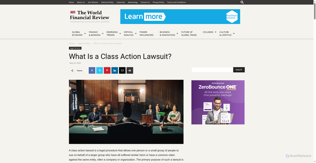 Security scan screenshot of https://worldfinancialreview.com/what-is-a-class-action-lawsuit/