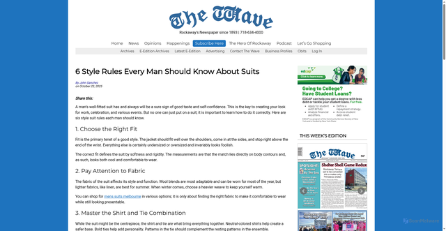 Security scan screenshot of https://www.rockawave.com/articles/6-style-rules-every-man-should-know-about-suits/