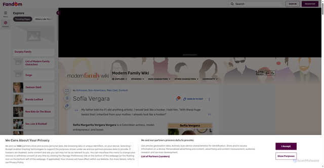 Security scan screenshot of https://modernfamily.fandom.com/wiki/Sof%C3%ADa_Vergara