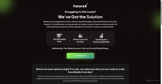 Security scan screenshot of https://futurex.media