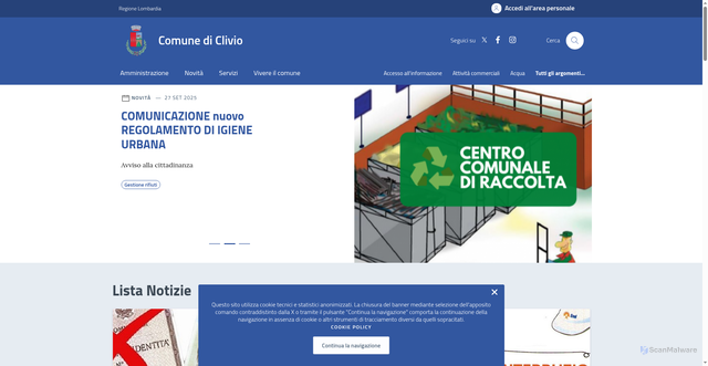 Security scan screenshot of https://comune.clivio.va.it/