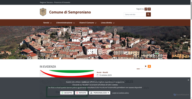 Security scan screenshot of https://www.comune.semproniano.gr.it/it-it/home