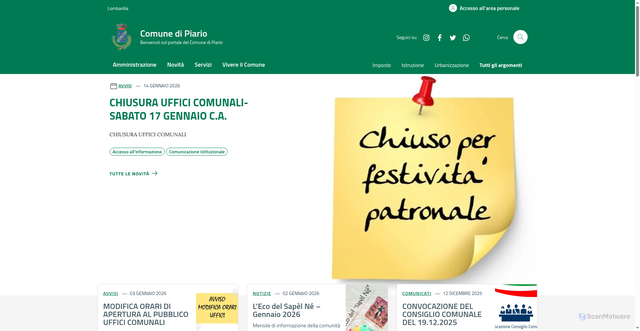 Security scan screenshot of https://www.comune.piario.bg.it/