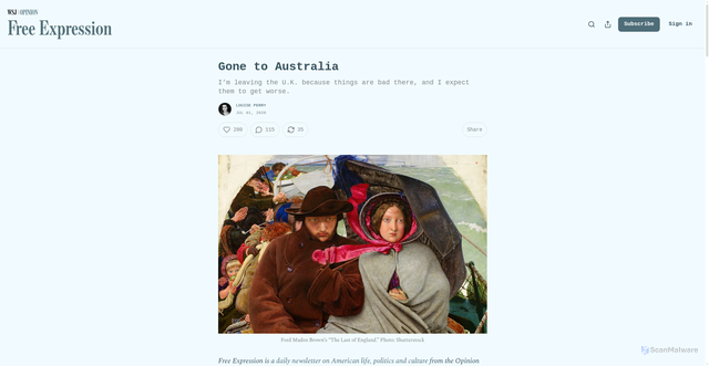 Security scan screenshot of https://wsjfreeexpression.substack.com/p/gone-to-australia
