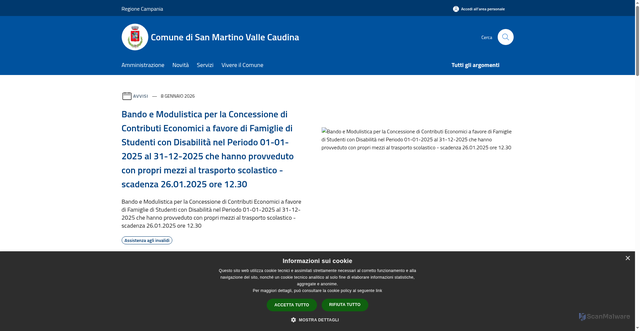 Security scan screenshot of https://www.comune.sanmartinovallecaudina.av.it/it