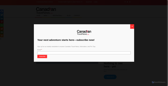 Security scan screenshot of https://canadiantravelnews.ca/westjet-flight-attendants-strike-vote/