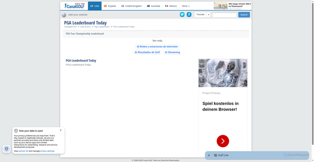 Security scan screenshot of https://www.canalgolf.com/us/pga-leaderboard-today
