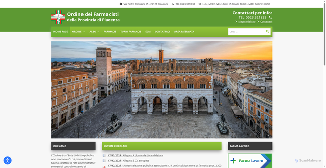 Security scan screenshot of https://www.ordinefarmacistipiacenza.it/