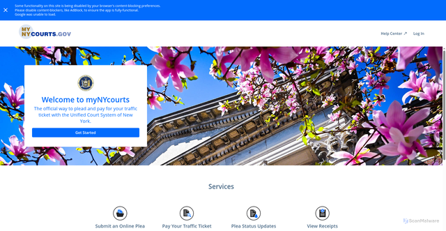 Security scan screenshot of https://my.nycourts.gov/