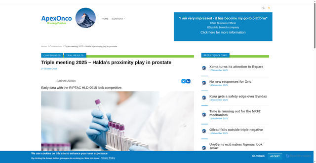 Security scan screenshot of https://www.oncologypipeline.com/apexonco/triple-meeting-2025-haldas-proximity-play-prostate