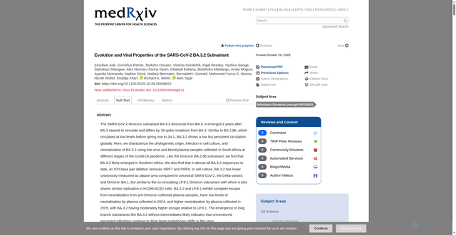 Security scan screenshot of https://www.medrxiv.org/content/10.1101/2025.10.28.25338622v1.full-text