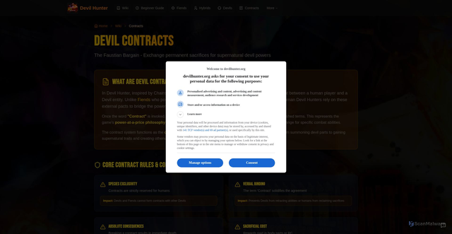 Security scan screenshot of https://devilhunter.org/wiki/contracts