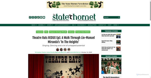 Security scan screenshot of https://statehornet.com/2025/10/theatre-rats-in-the-heights-lin-manuel-miranda-musical-podcast-ep-1/