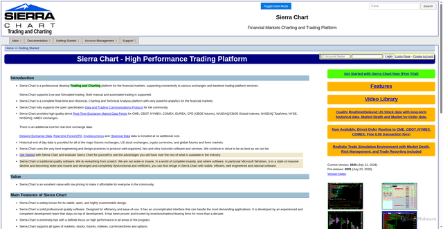 Security scan screenshot of https://www.sierrachart.com/